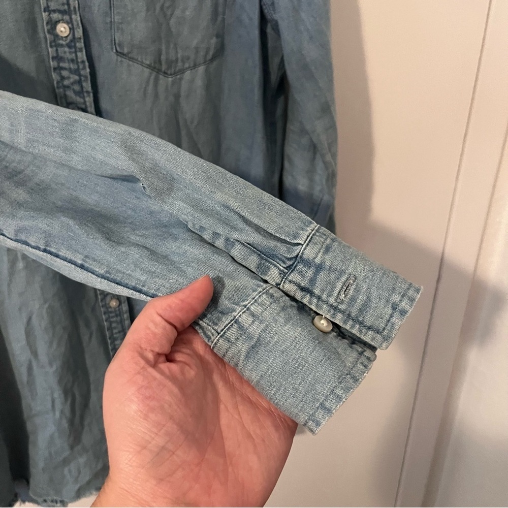 Aerie Distressed Denim Mini Dress Chambray Button Down Small - Picture 4 of 12